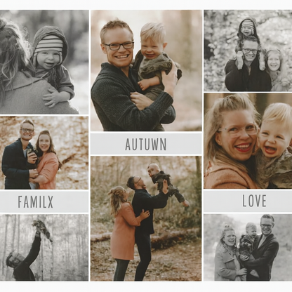 Collage of family photos with text overlay 'Autumn', 'Family', and 'Love'.