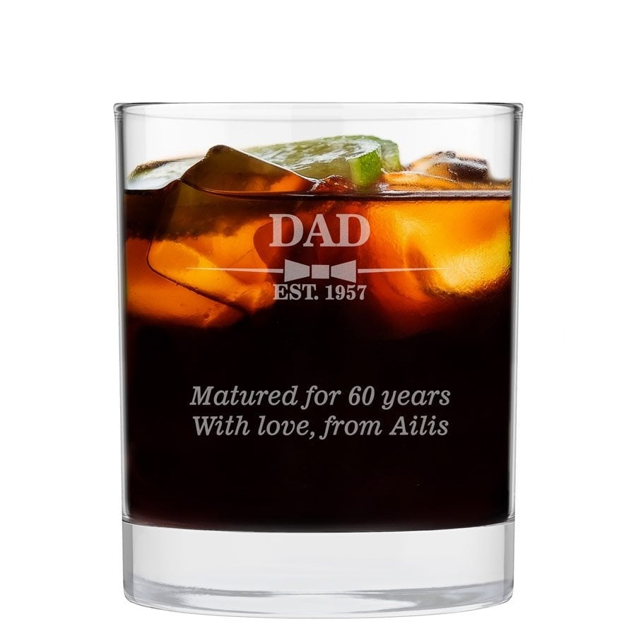 Glass of iced coffee with personalized text on a white background